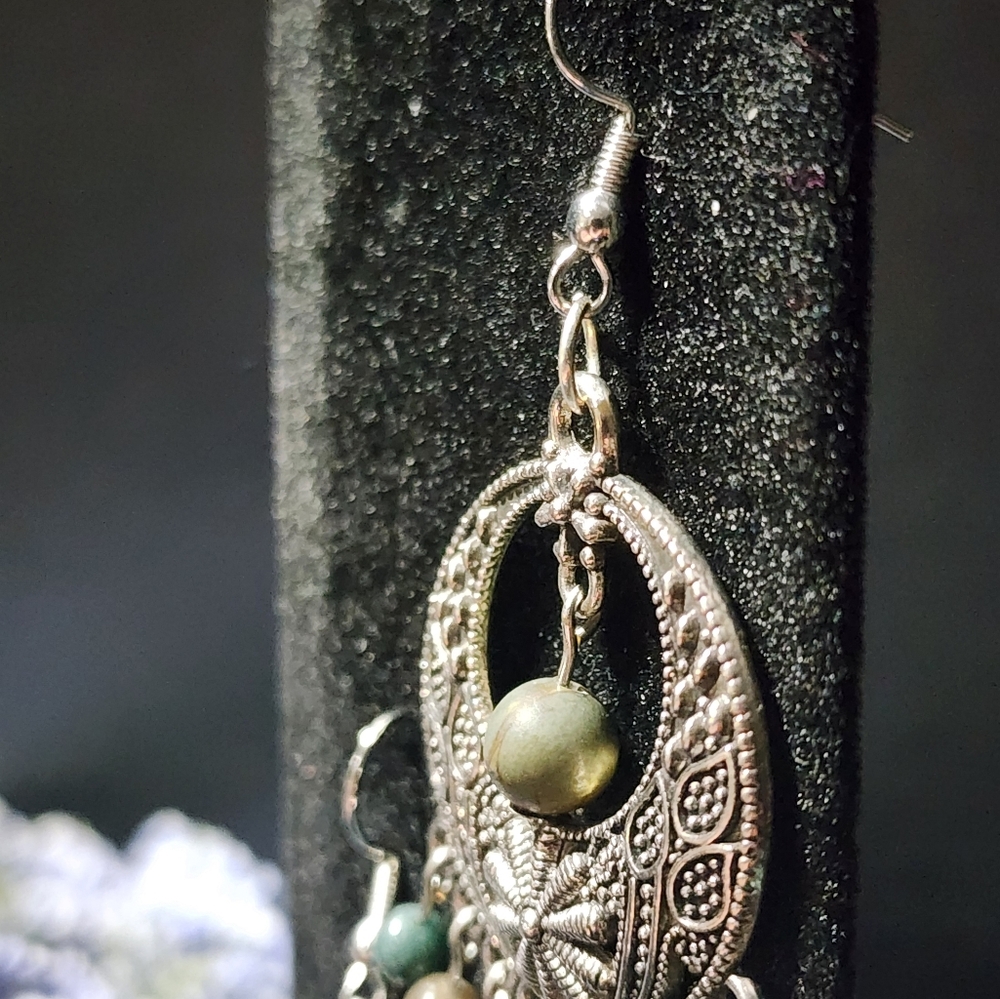 Silver Bohemian Dangle Earrings with Picasso Jasper Beads - Picture 5 of 5
